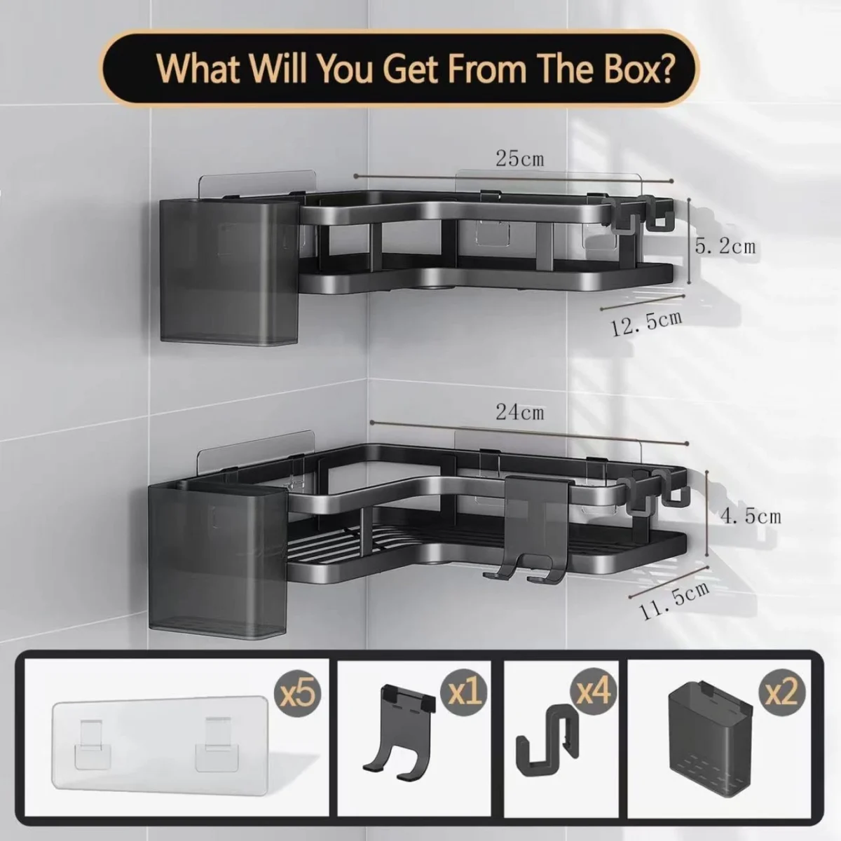 Σετ 2 Επιτοίχια Γωνιακά Αυτοκόλλητα Μεταλλικά Ράφια Μπάνιου-Κουζίνας