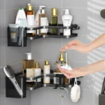 Σετ 2 Επιτοίχια Γωνιακά Αυτοκόλλητα Μεταλλικά Ράφια Μπάνιου-Κουζίνας