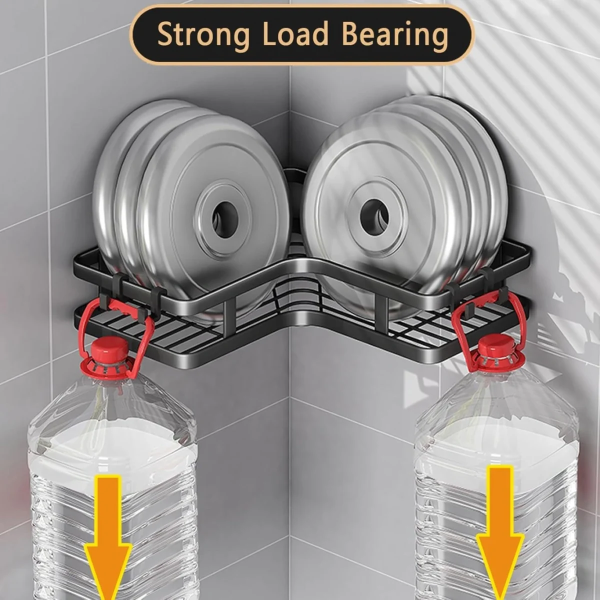 Σετ 2 Επιτοίχια Γωνιακά Αυτοκόλλητα Μεταλλικά Ράφια Μπάνιου-Κουζίνας