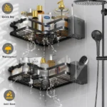 Σετ 2 Επιτοίχια Γωνιακά Αυτοκόλλητα Μεταλλικά Ράφια Μπάνιου-Κουζίνας