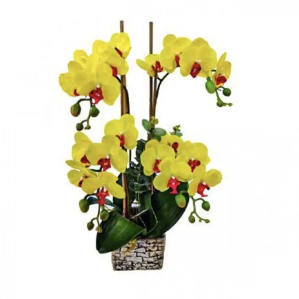 50cm Τεχνητό Διακοσμητικό Φυτό Κίτρινη Ορχιδέα σε Γλάστρα
