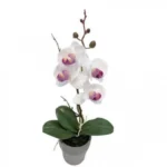 35,5cm Τεχνητό Διακοσμητικό Φυτό Λευκή Ορχιδέα σε Γλάστρα