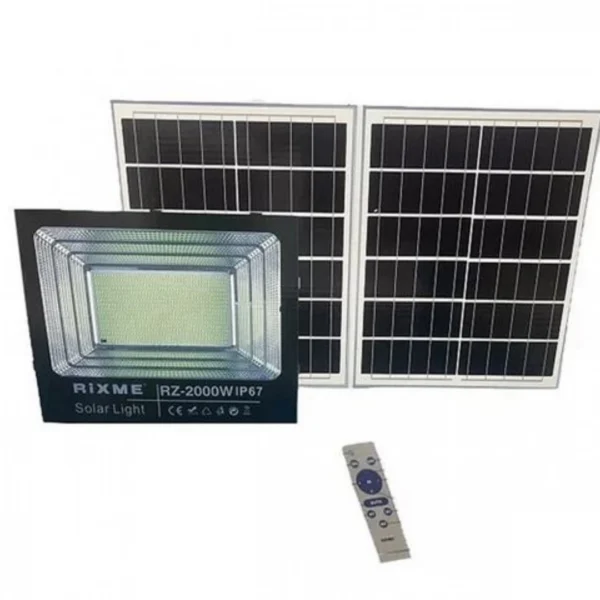 2000 W Led Αδιάβροχος Ηλιακός Προβολέας με 2 Πάνελ και Τηλεχειριστήριο Rixme RL.X-2000W