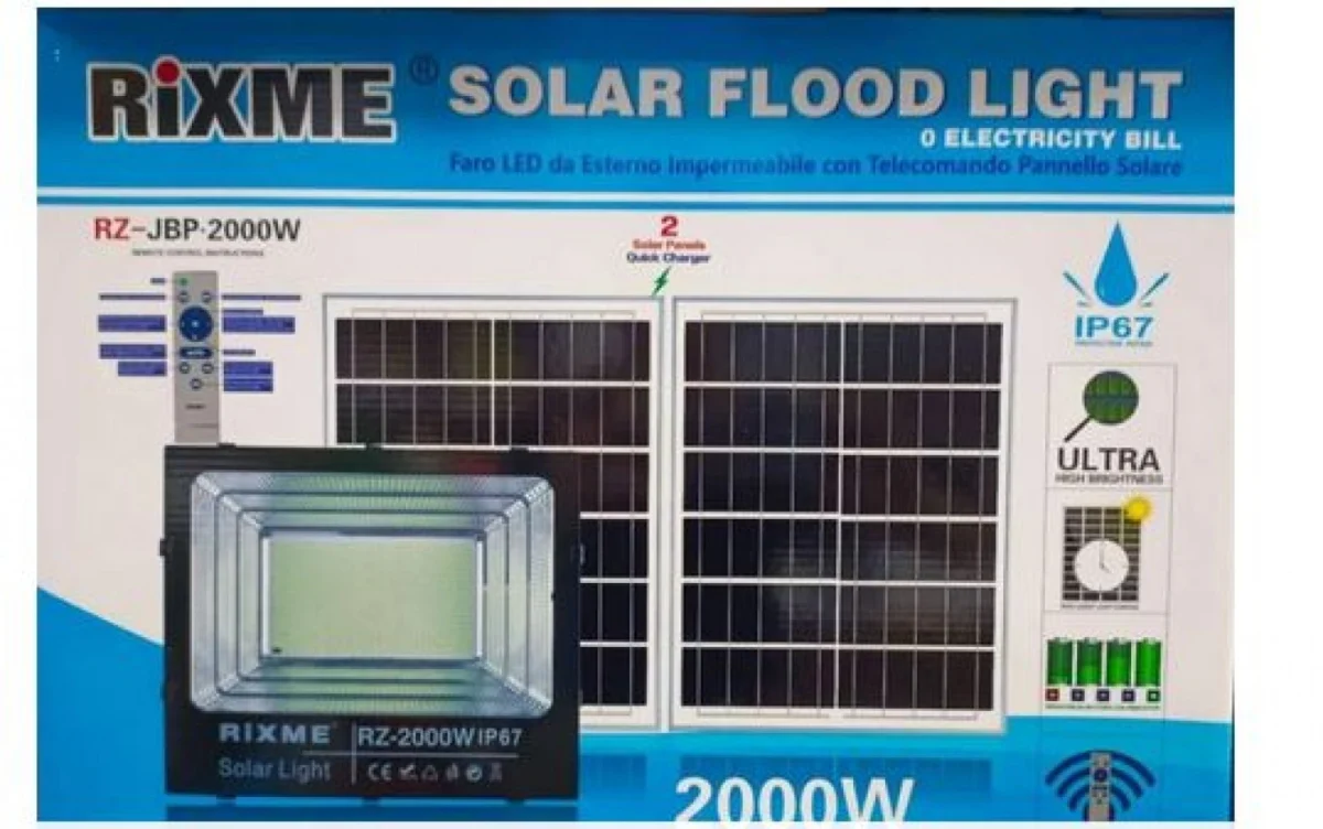 2000 W Led Αδιάβροχος Ηλιακός Προβολέας με 2 Πάνελ και Τηλεχειριστήριο Rixme RL.X-2000W