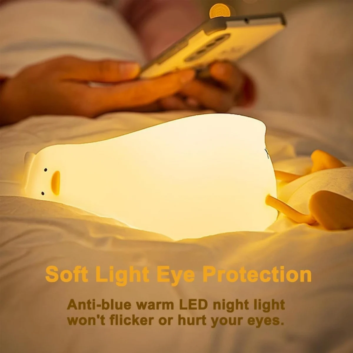 LED Νυχτερινό Φωτάκι Πάπια Ξαπλωμένη – Ρυθμιζόμενη Φωτεινότητα 3 Επιπέδων, Επαναφορτιζόμενο Φωτιστικό Σιλικόνης για Βρέφη, Παιδιά, Υπνοδωμάτια & Γραφεία