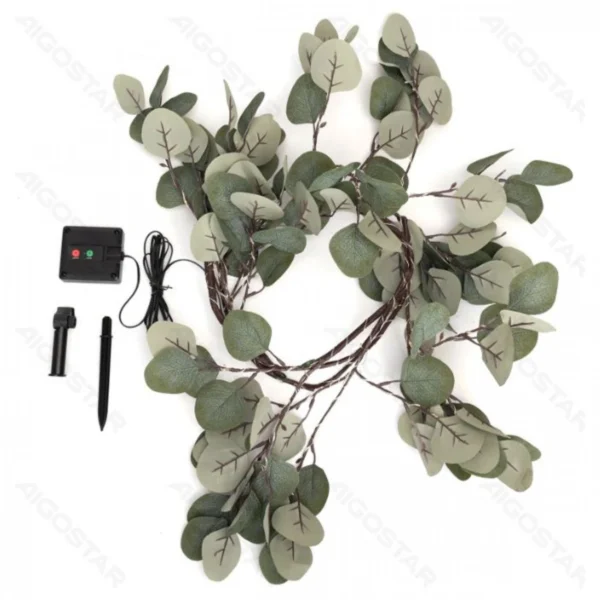 Ηλιακά LED Φώτα Θερμού Λευκού Φωτισμού 2700K με Τεχνητά Φύλλα Ευκάλυπτου 10m + 2m 110 LED – Για Εσωτερική & Εξωτερική Διακόσμηση IP65