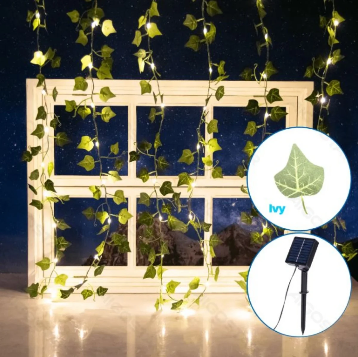 Ηλιακά LED Φώτα Κουρτίνα Θερμού Λευκού Φωτισμού 2700K με Τεχνητά Φύλλα Ευκάλυπτου 3m + 1m x 1m Υψος 70 LED – Για Εσωτερική & Εξωτερική Διακόσμηση IP65