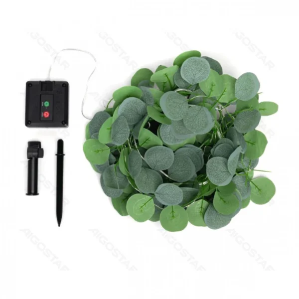 Ηλιακά LED Φώτα Κουρτίνα Θερμού Λευκού Φωτισμού 2700K με Τεχνητά Φύλλα Ευκάλυπτου 3m + 1m x 1m Υψος 70 LED – Για Εσωτερική & Εξωτερική Διακόσμηση IP65