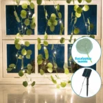 Ηλιακά LED Φώτα Κουρτίνα Θερμού Λευκού Φωτισμού 2700K με Τεχνητά Φύλλα Ευκάλυπτου 3m + 1m x 1m Υψος 70 LED – Για Εσωτερική & Εξωτερική Διακόσμηση IP65