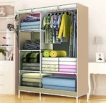 Μεγάλη Υφασμάτινη Αδιάβροχη Ντουλάπα 3D με Μεταλλικό Σκελετό, Ράφια και Ράγες για Ρούχα και Λευκά Είδη 105x45x170cm