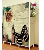 Μεγάλη Υφασμάτινη Αδιάβροχη Ντουλάπα 3D με Μεταλλικό Σκελετό, Ράφια και Ράγες για Ρούχα και Λευκά Είδη 105x45x170cm