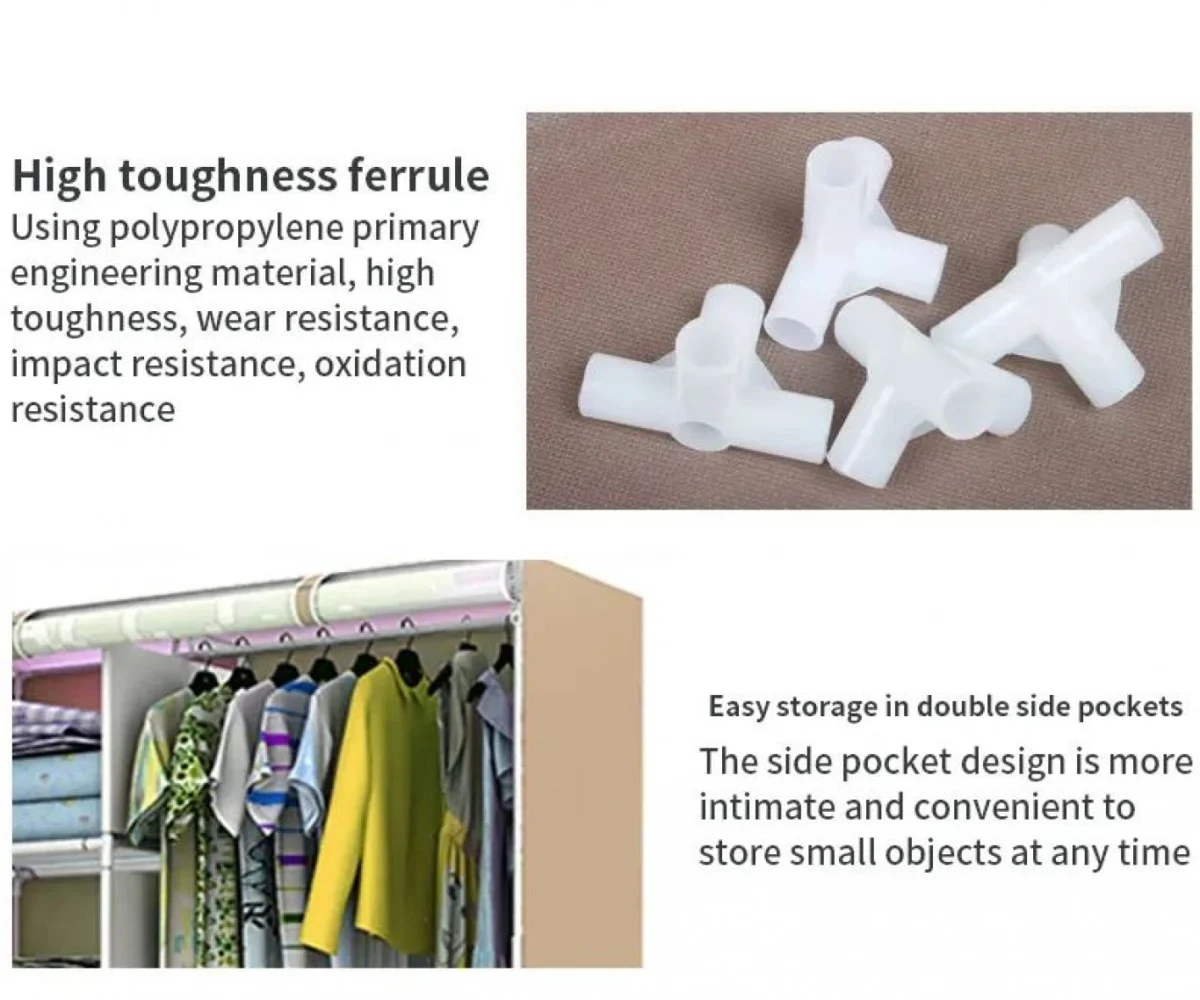 Μεγάλη Υφασμάτινη Αδιάβροχη Ντουλάπα 3D με Μεταλλικό Σκελετό, Ράφια και Ράγες για Ρούχα και Λευκά Είδη 105x45x170cm