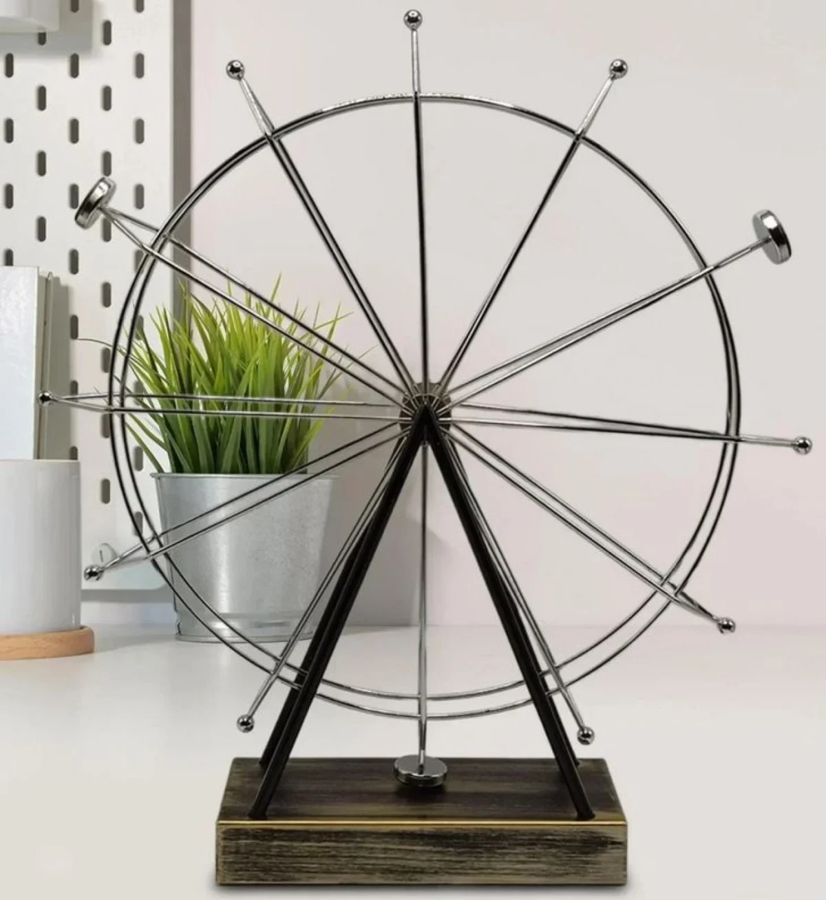 Επιτραπέζιο Διακοσμητικό Περιστρεφόμενη Ρόδα 41x37cm – Σφυρήλατο Σίδερο με Ξύλινη Βάση - London Eye