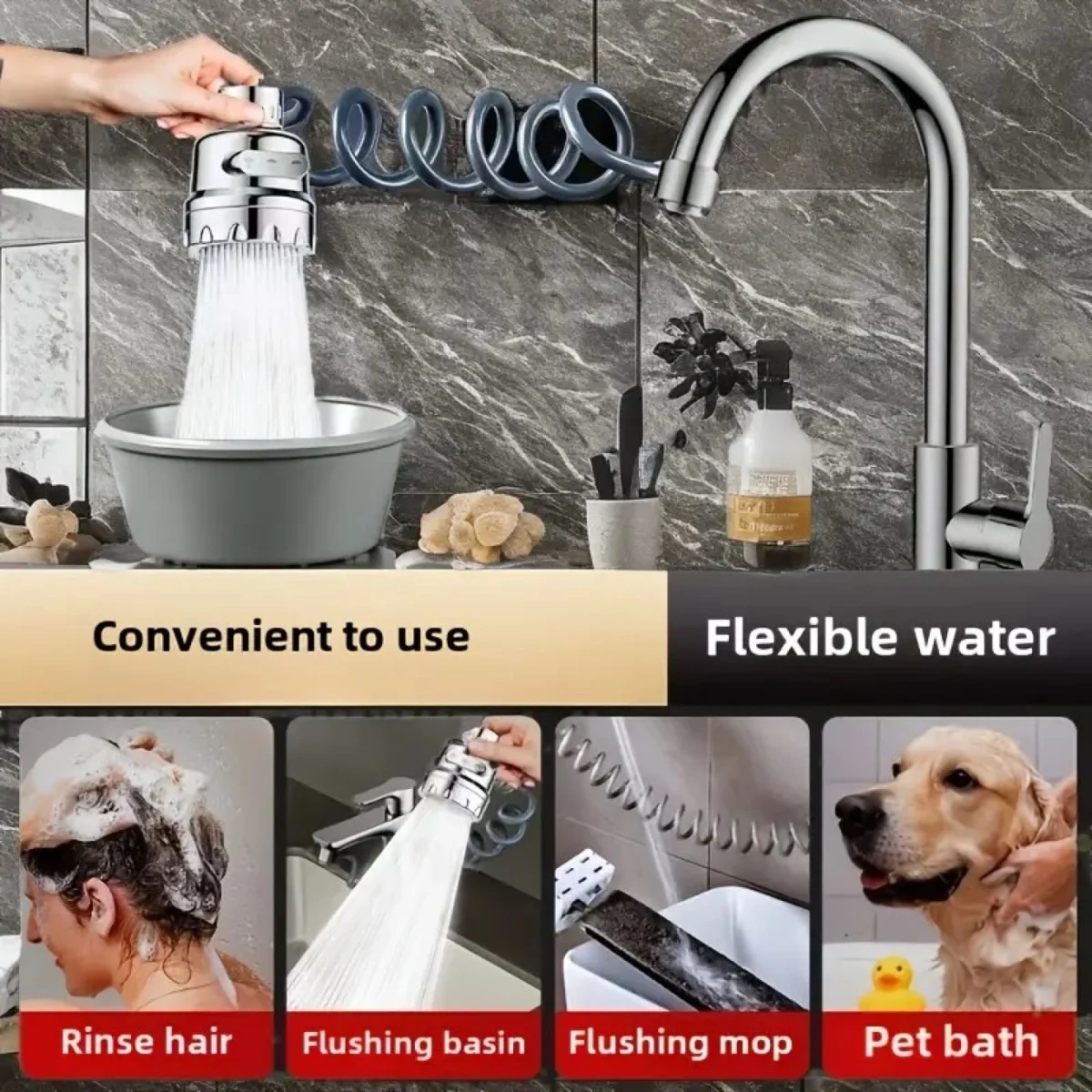 Αποσπώμενο Ντουζάκι Βρύσης με Σπιράλ και 3 Τρόπους Ροής Νερού