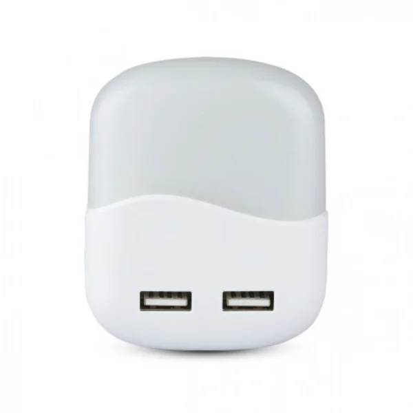 LED Φωτάκι Νυκτός Πρίζας με Αισθητήρα & 2 Θύρες USB Λευκό 4000K