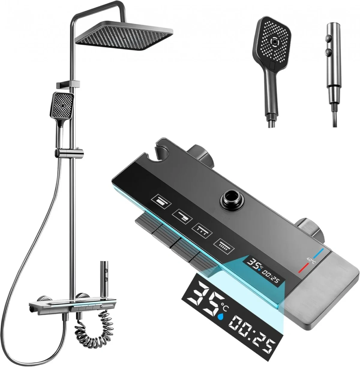 Στήλη Ντουζ με Ψηφιακή Ρύθμιση Θερμοκρασίας 80–110cm – Γκρι