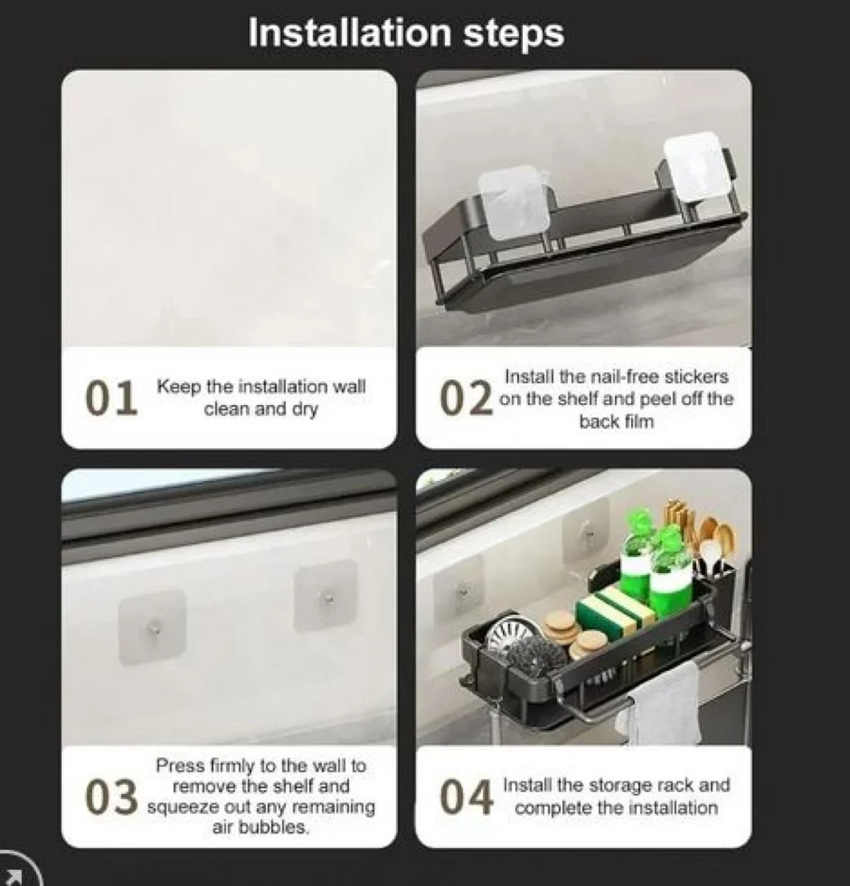 Ράφι Αποστράγγισης Νεροχύτη από Ανοξείδωτο Ατσάλι – Μαύρο