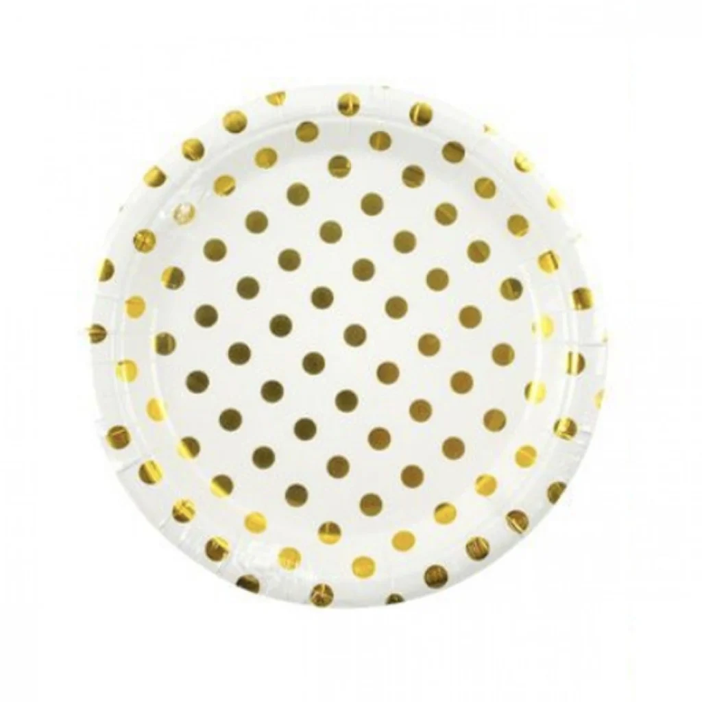 18cm Σετ 6τεμ Χάρτινα Πιάτα για Πάρτι με Χρυσά Πουά – Gold Poua