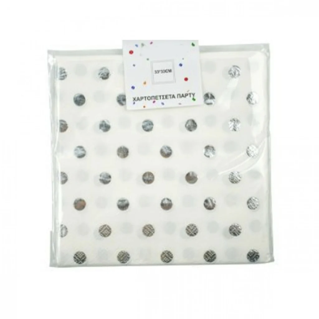 Σετ 12τεμ Χαρτοπετσέτες για Πάρτι με Ασημένια Πουά – Silver Poua