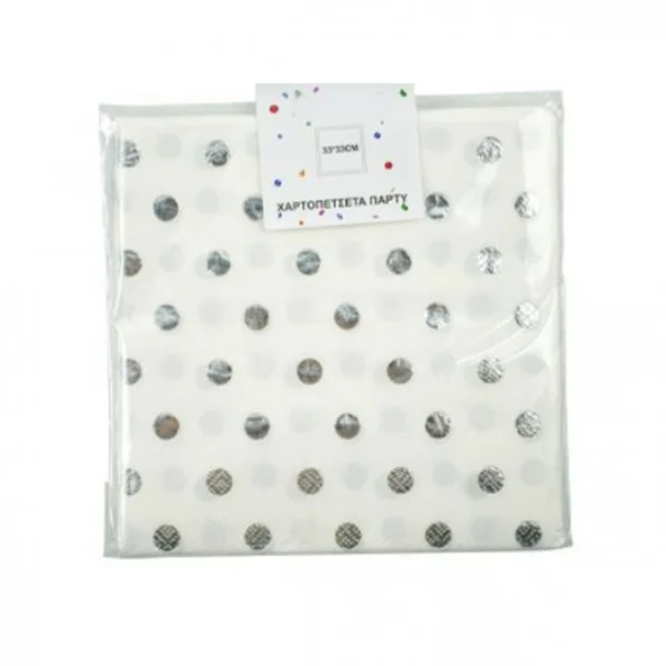 Σετ 12τεμ Χαρτοπετσέτες για Πάρτι με Ασημένια Πουά – Silver Poua