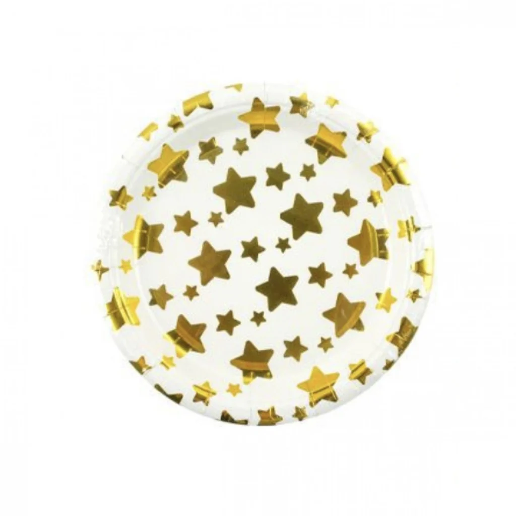 18cm Σετ 6τεμ Χάρτινα Πιάτα για Πάρτι με Χρυσά Αστέρια – Gold Stars