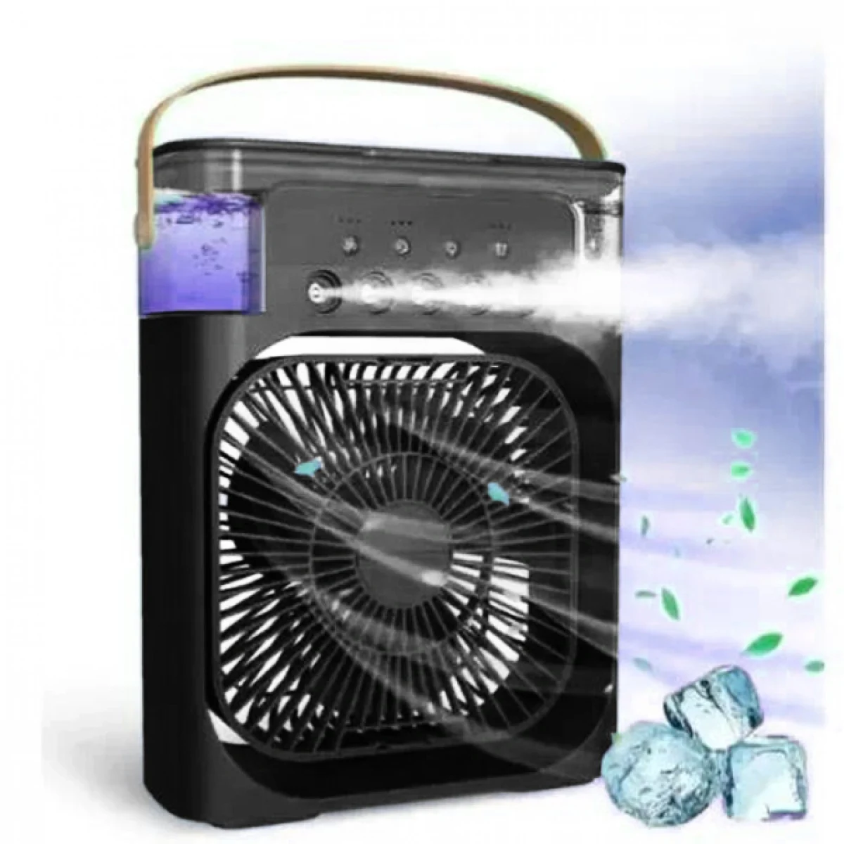 Φορητό Κλιματιστικό Usb - Ανεμιστήρας Ψύξης Αέρα με 3 ταχύτητες και 5 Οπές Ομίχλης Υγραντήρα και Φωτισμό 7 Χρωμάτων με Δοχείο 350ml
