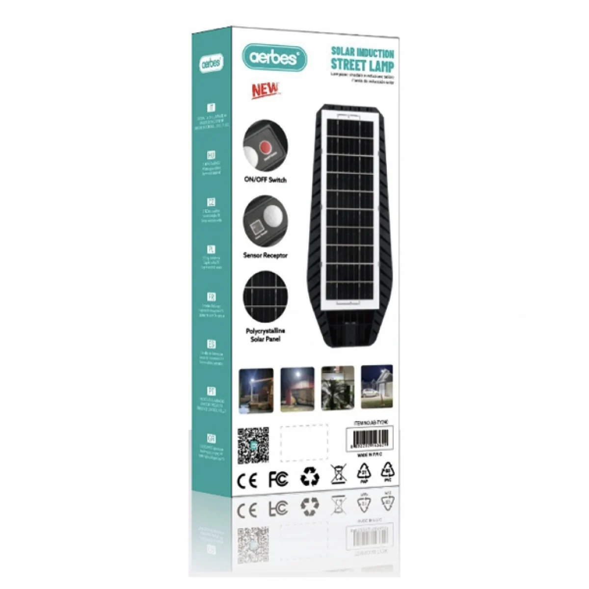 400W Αδιάβροχος Ηλιακός Προβολέας 12COB 216 LED - Φωτιστικό Δρόμου με Τηλεχειριστήριο, Ανιχνευτή Κίνησης, Φωτοκύτταρο & Φωτοβολταϊκό Πάνελ AB-TY240