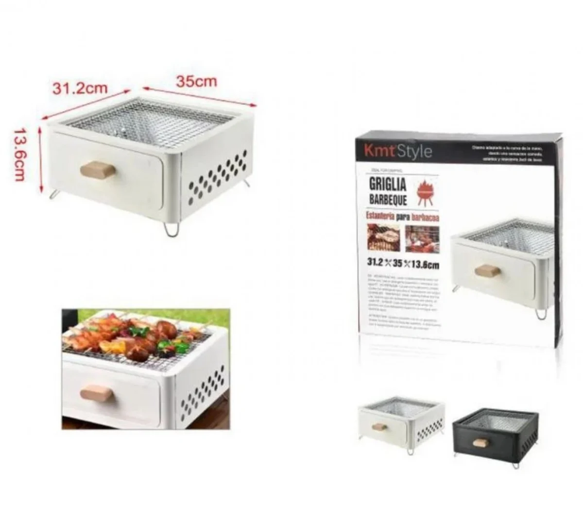 Αναδιπλούμενη Ψησταριά Κάρβουνου από Ανοξείδωτο Ατσάλι 33x29 cm Λευκή