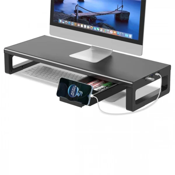 Βάση για Οθόνη Υπολογιστή Η/Υ, 3x USB HUB με Βοηθητικό Συρτάρι/Βάση Κινητού