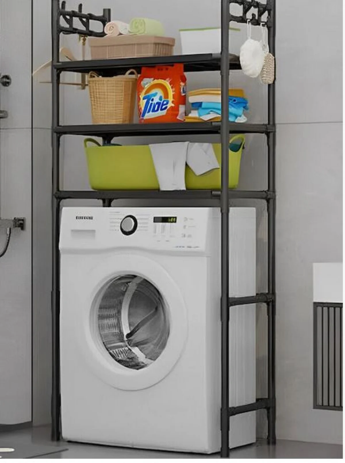 Επιδαπέδια Μεταλλική Ραφιέρα Μπάνιου με 3 Ράφια 63.5x26x169.2cm Μαύρη