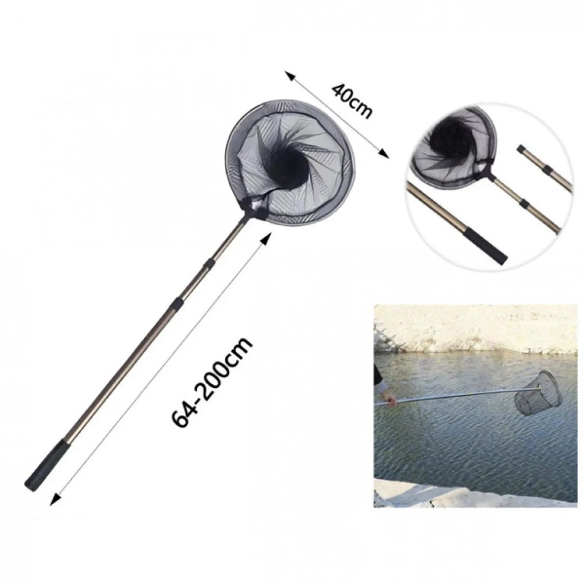 Στρογγυλή Τηλεσκοπική Απόχη Ψαρέματος 64-200cm με Στεφάνη 40cm