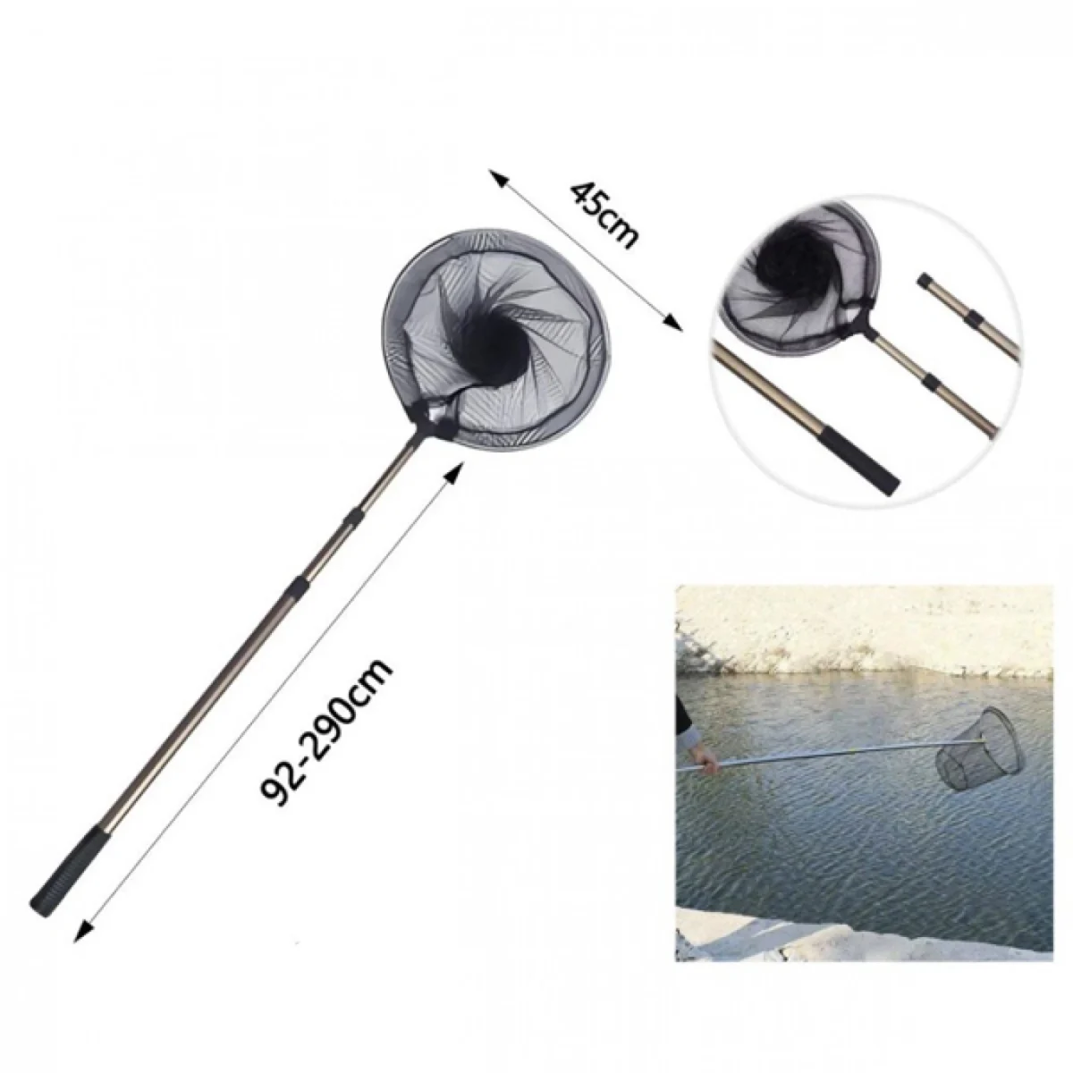 Στρογγυλή Τηλεσκοπική Απόχη Ψαρέματος 92-290cm με Στεφάνη 45cm