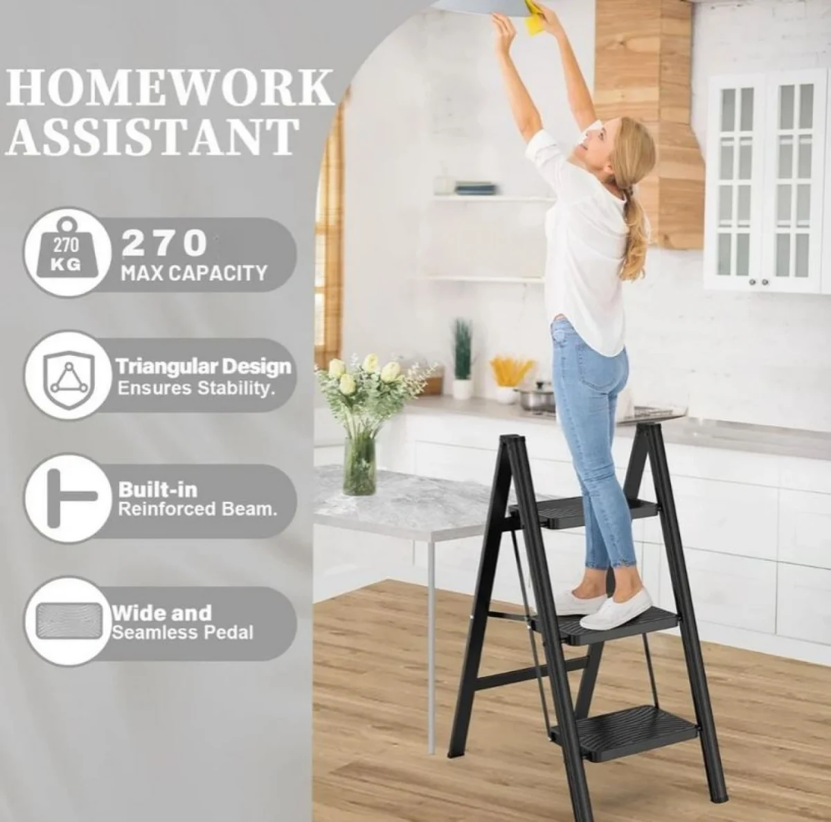 Αναδιπλούμενη Σκάλα Αλουμινίου 3 Σκαλοπατιών – Αντοχή 150kg