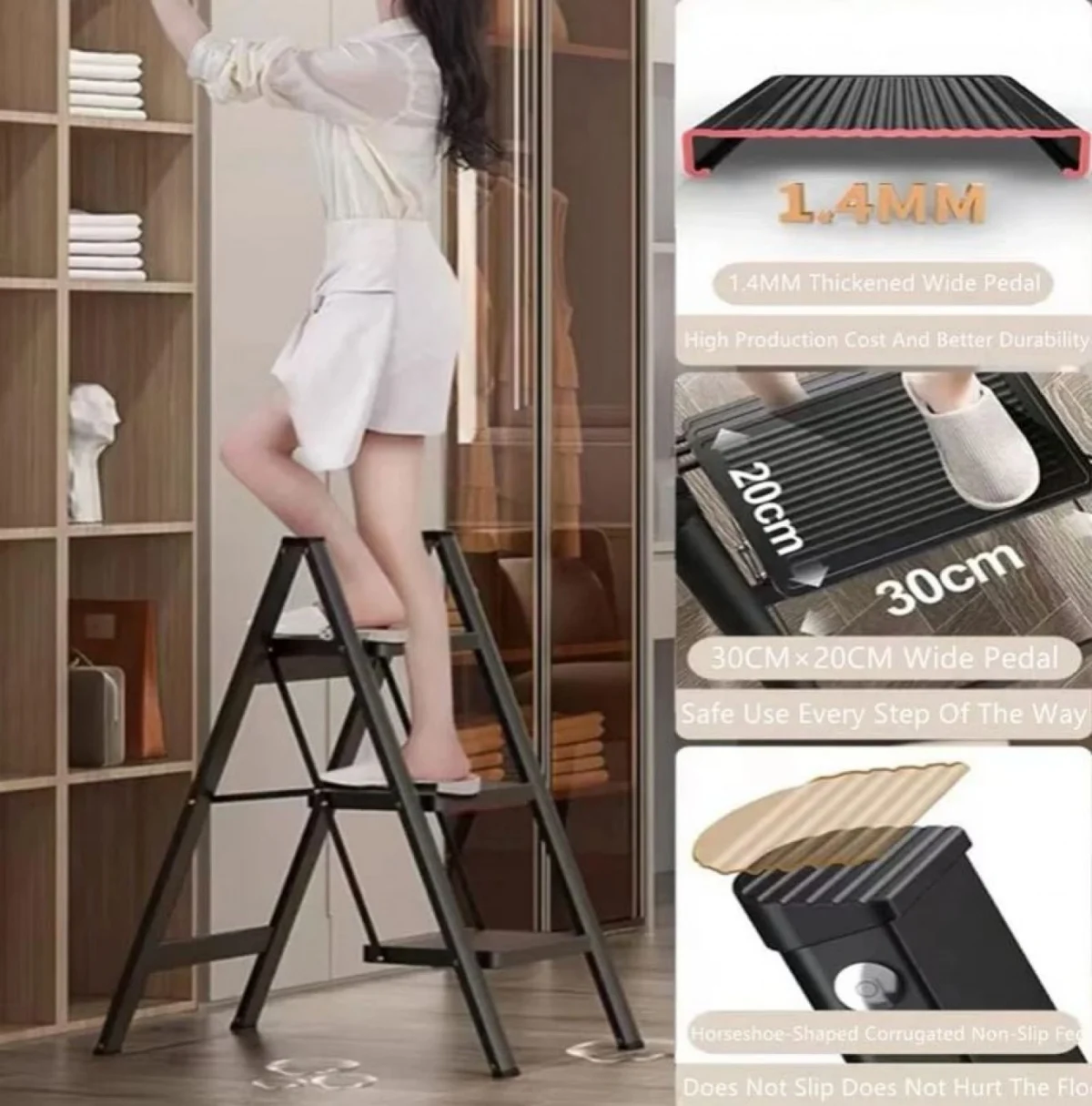 Αναδιπλούμενη Σκάλα Αλουμινίου 3 Σκαλοπατιών – Αντοχή 150kg