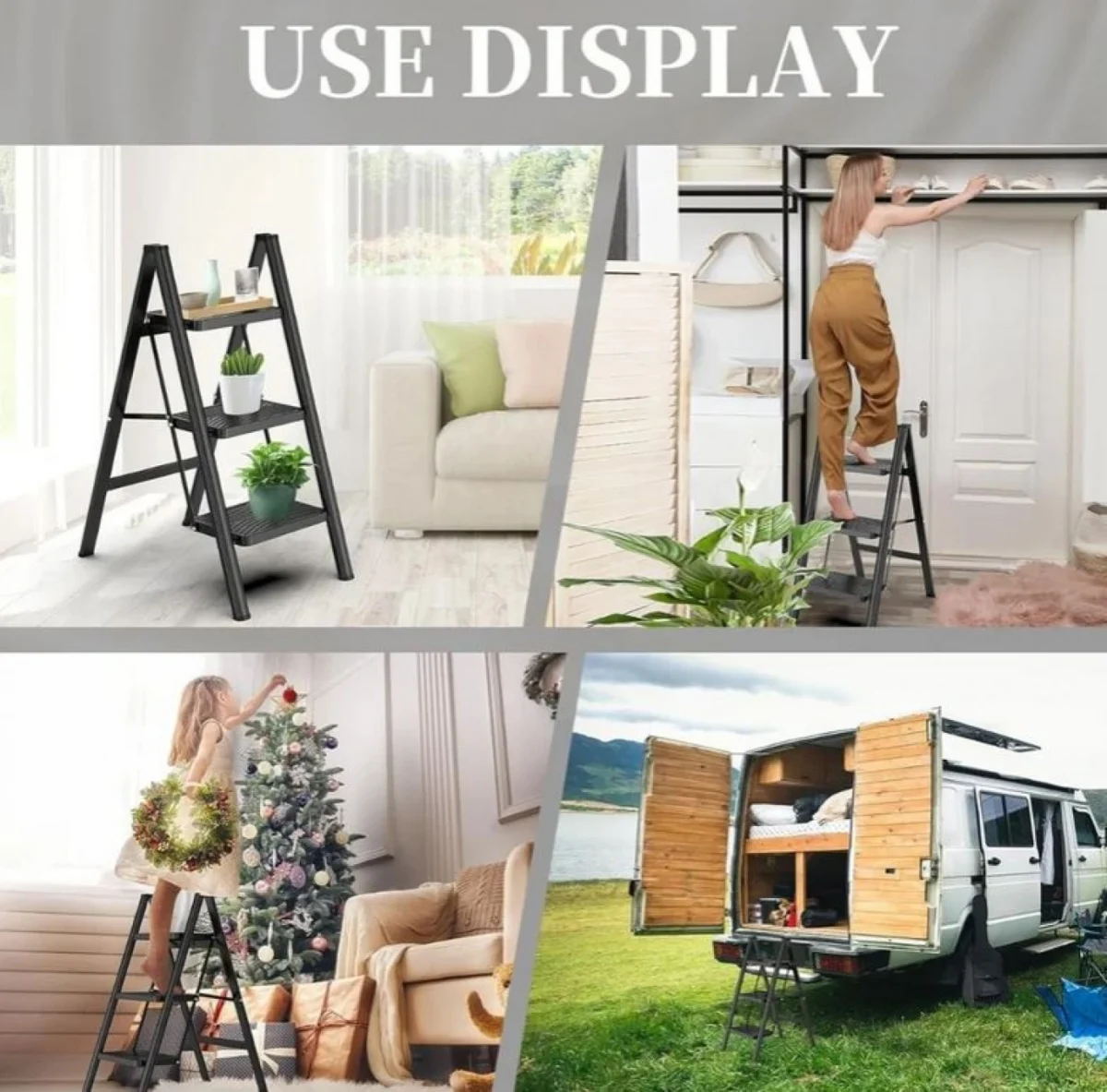 Αναδιπλούμενη Σκάλα Αλουμινίου 3 Σκαλοπατιών – Αντοχή 150kg