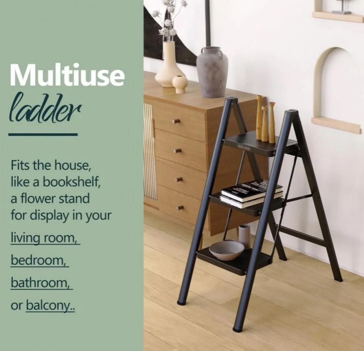 Αναδιπλούμενη Σκάλα Αλουμινίου 3 Σκαλοπατιών – Αντοχή 150kg