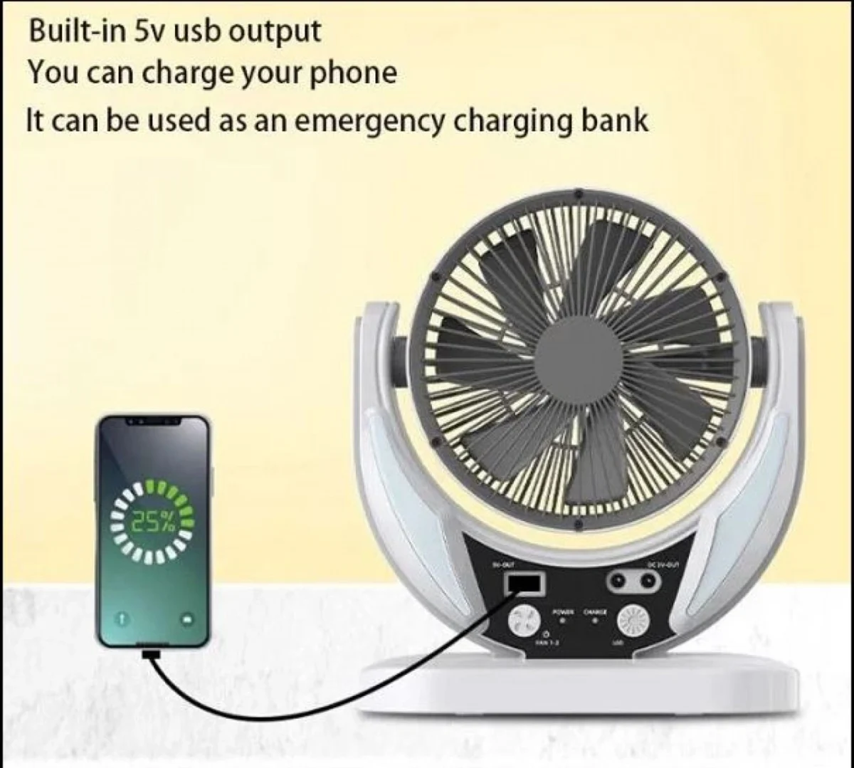 Επαναφορτιζόμενος Ηλιακός Ανεμιστήρας 6″ με Ξεχωριστό Πάνελ & LED Φωτισμό GD-8025