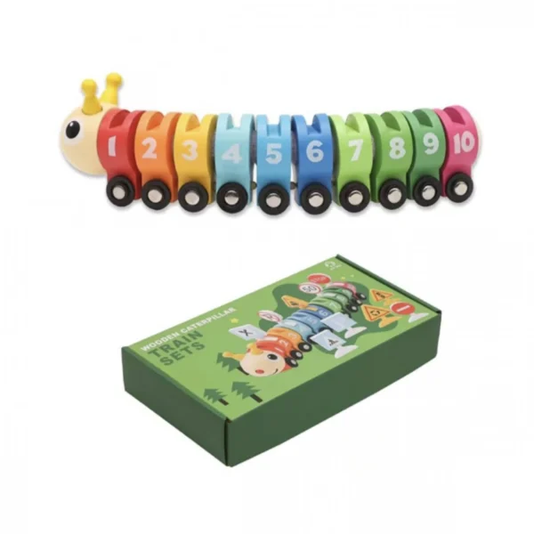 Ξύλινο Σιδηροδρομικό Τρένο με Αριθμούς & Πινακίδες Κυκλοφορίας Montessori