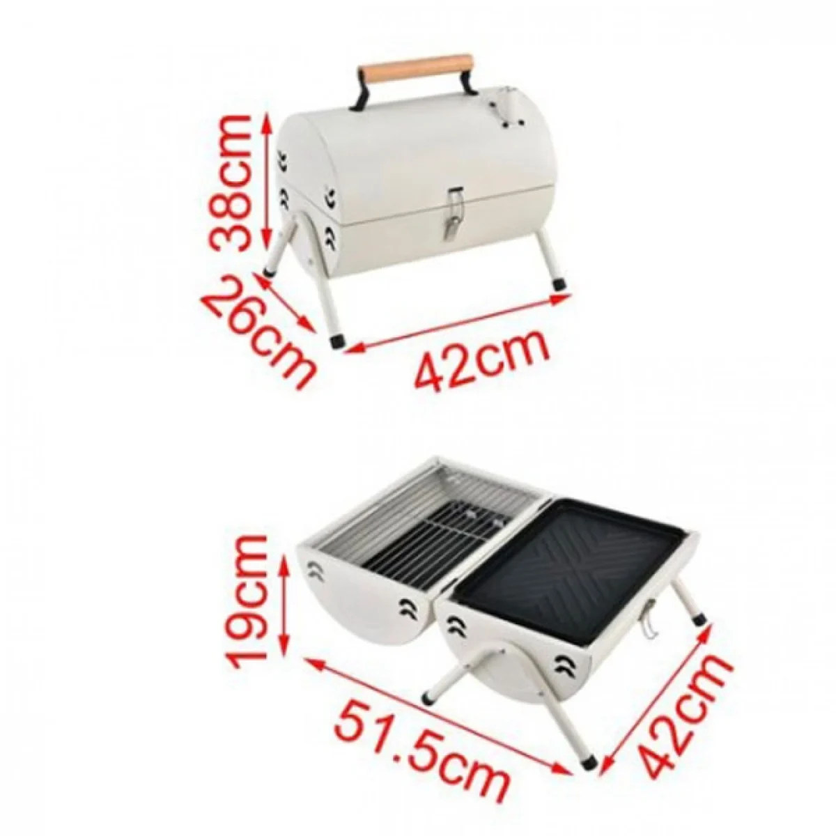 Φορητή Ψησταριά Κάρβουνου με Καπάκι – Λευκή με Εστία 26x42cm