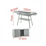 Φορητή Αναδιπλούμενη Ψησταριά με Βοηθητικές Επιφάνειες & Ράφι – Ασημί 71x29.5x122cm