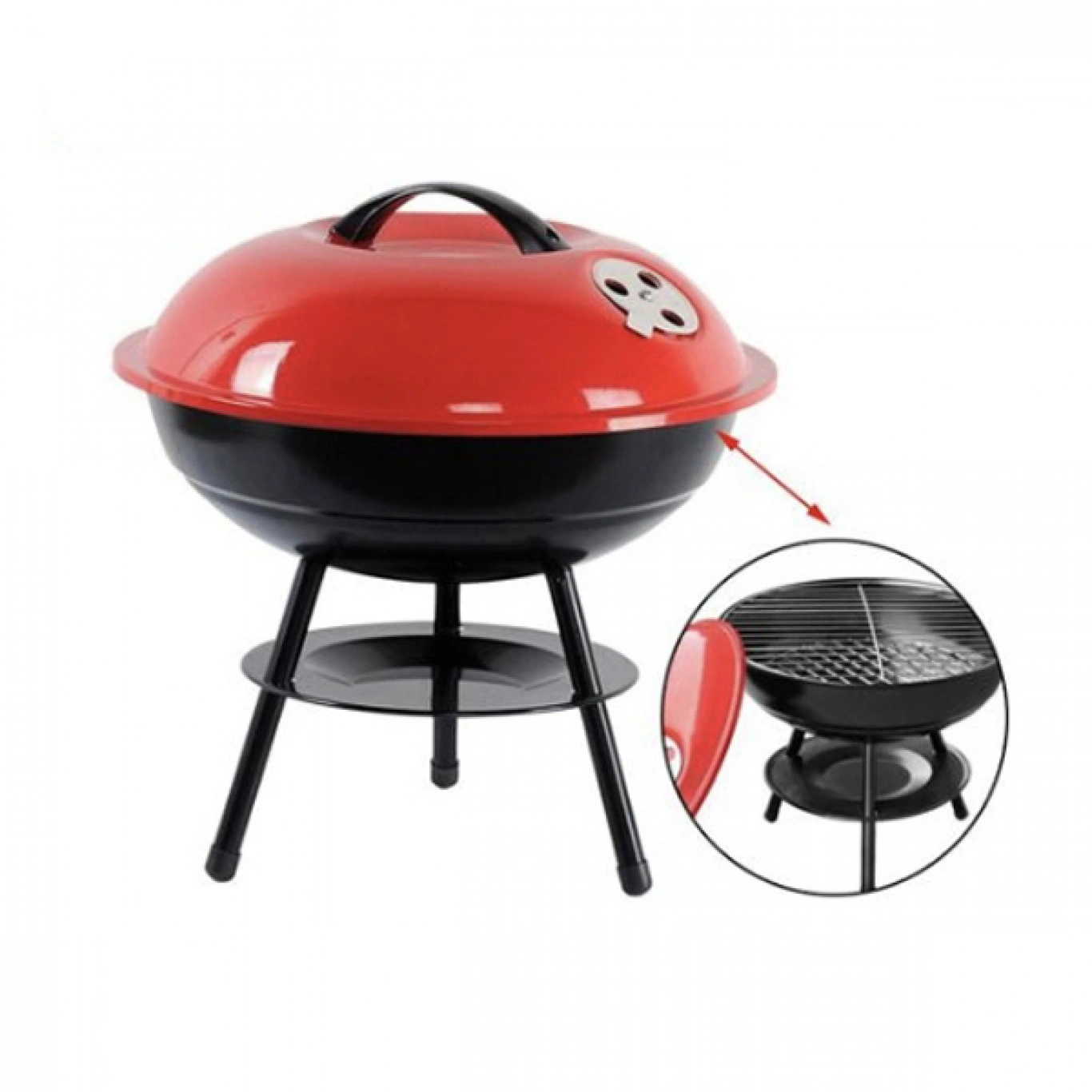 38×38cm Στρογγυλή Φορητή Ψησταριά Κάρβουνου για BBQ Μαύρη-Κόκκινη 38×38cm Στρογγυλή Φορητή Ψησταριά Κάρβουνου για BBQ Μαύρη-Κόκκινη