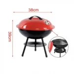 38×38cm Στρογγυλή Φορητή Ψησταριά Κάρβουνου για BBQ Μαύρη-Κόκκινη