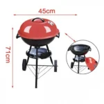 45×71cm Στρογγυλή Φορητή Ψησταριά με Καπάκι Κάρβουνου για BBQ Μαύρη-Κόκκινη