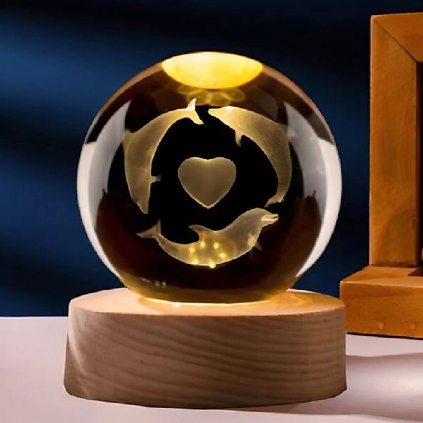 Φωτιστικό Κρυστάλλινη Σφαίρα 8cm Χαραγμένη Εσωτερικά με Λέιζερ -3 Δελφίνια και Καρδιά Φωτιστικό Κρυστάλλινη Σφαίρα 8cm Χαραγμένη Εσωτερικά με Λέιζερ -3 Δελφίνια και Καρδιά