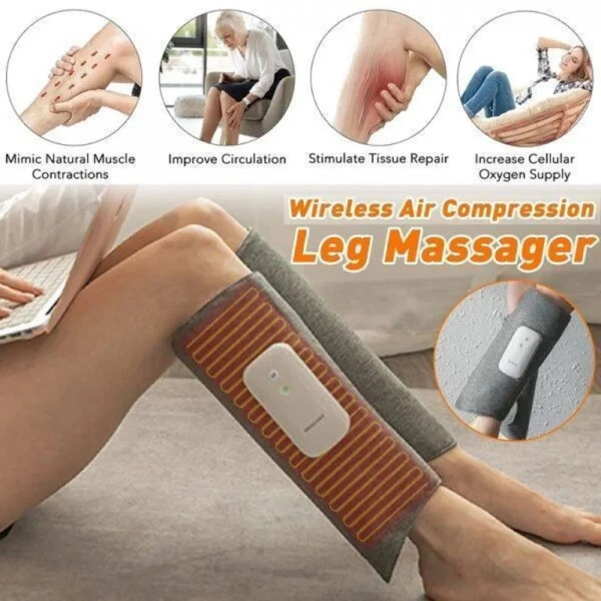 MD-060 1 Τεμάχιο Φορητή Θερμαινόμενη Συσκευή Πρεσοθεραπείας & Μασάζ για Γάμπες - Portable Calf Massager