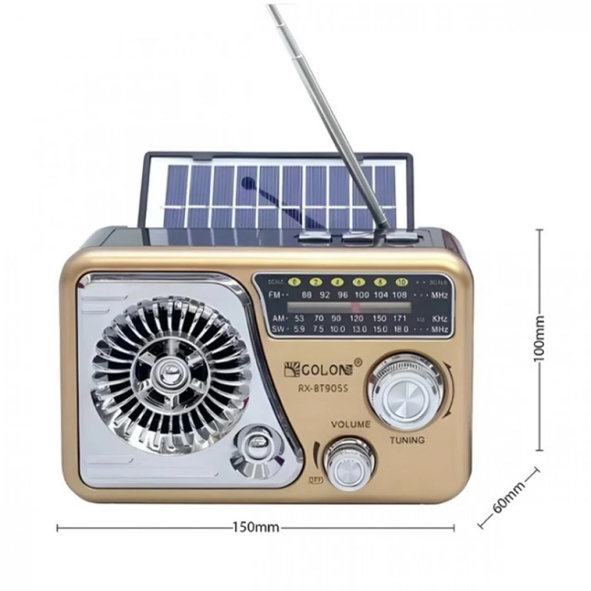 RX-BT905S Ηλιακό Φορητό Ηχείο 5W Bluetooth με Αναλογικό Ραδιόφωνο AM-FM-SW, με Ηλιακό Πάνελ