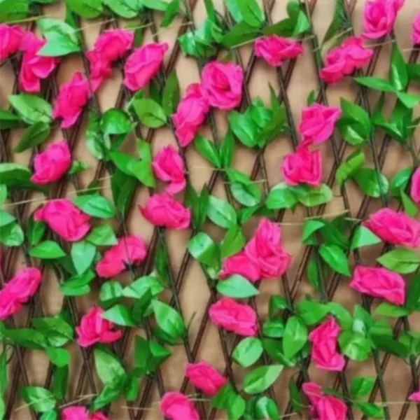 100x200cm Διακοσμητική Πέργκολα Κήπου με Τεχνητά Ροζ Τριαντάφυλλα & Πράσινα Φύλλα