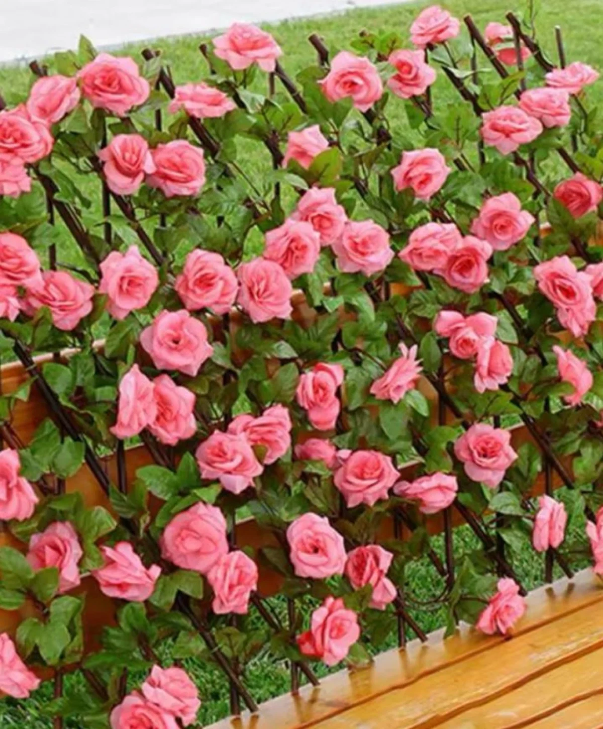 100x200cm Διακοσμητική Πέργκολα Κήπου με Τεχνητά Ροζ Τριαντάφυλλα & Πράσινα Φύλλα
