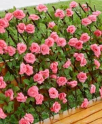 100x200cm Διακοσμητική Πέργκολα Κήπου με Τεχνητά Ροζ Τριαντάφυλλα & Πράσινα Φύλλα