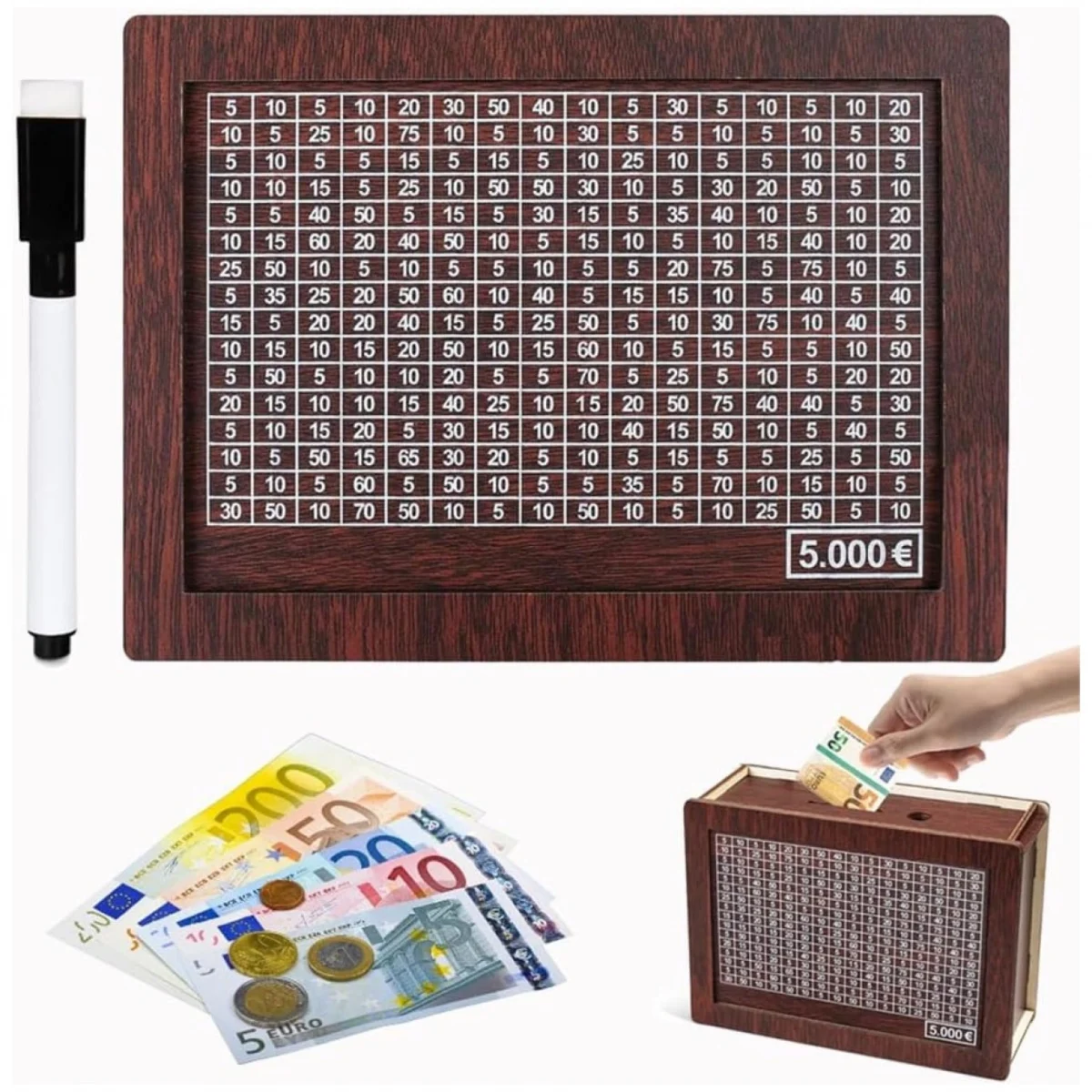 Ξύλινο Ταμιευτήριο Κουμπαράς με Ειδικό Μαρκαδόρο Σημειώσεων 17x12.5x6.5 cm